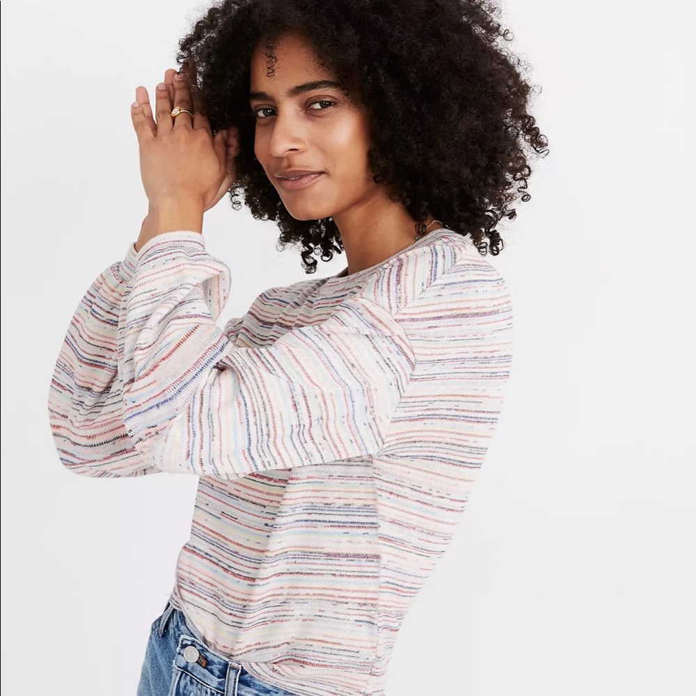 Madewell Rainbow strip bubble sleeve sweater. Size xxs